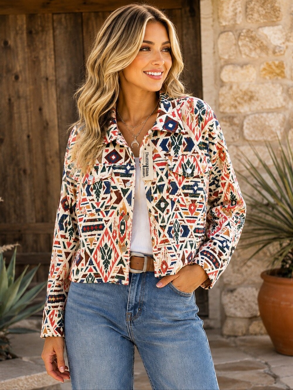 Savanna Jane Multicolor Tribal Print Jacket